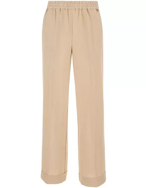 Liu-Jo Pink Trousers With Elastic Waistband In Linen Blend Woman
