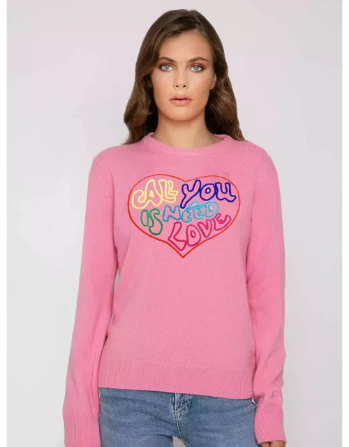 MC2 Saint Barth Woman Pink Sweater All You Need Is Love Embroidery