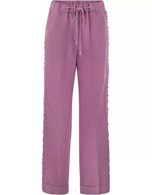 Peserico Linen Trousers With Side Fringe