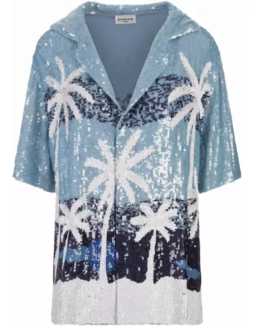 Parosh Blue Tropical Patterns Casual Style Short Sleeves Shirt