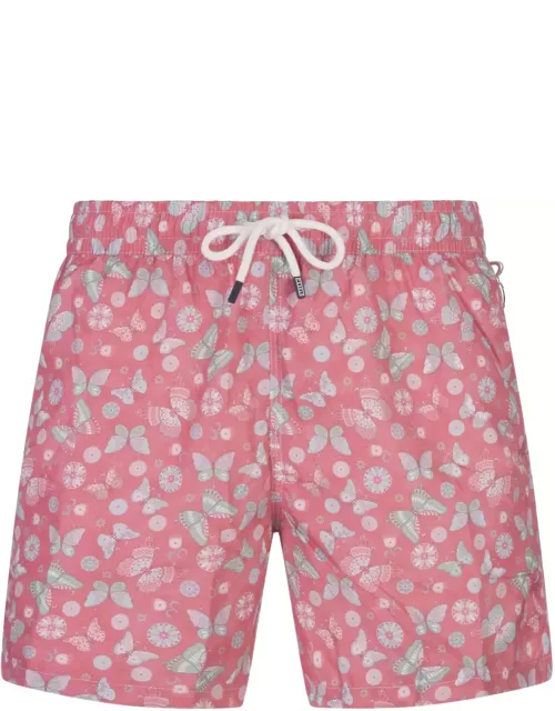 Fedeli Pink Swim Shorts With Butterfly Print