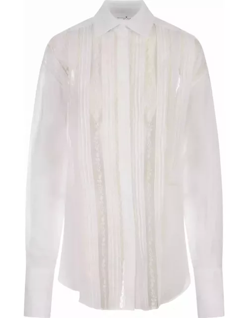 Ermanno Scervino White Ramie Shirt With Valenciennes Lace