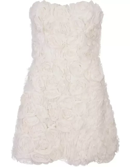 Ermanno Scervino Sculpture Dress In White Lace With Applied Rose