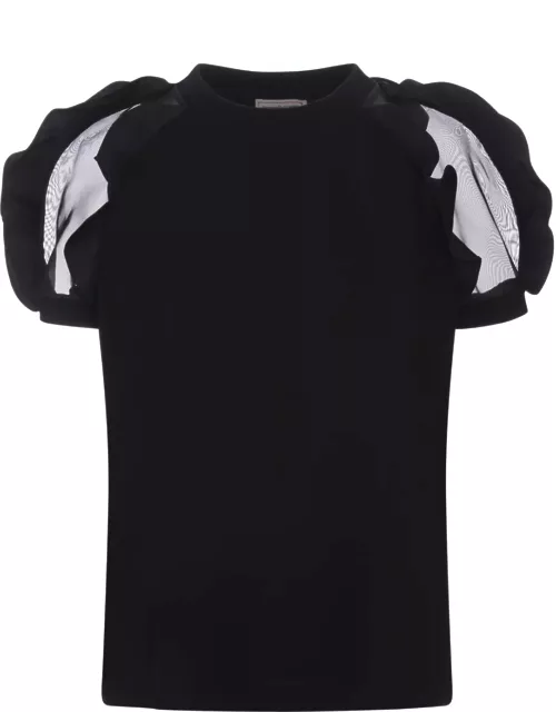 Alexander McQueen Black T-shirt With Ruffles Detai