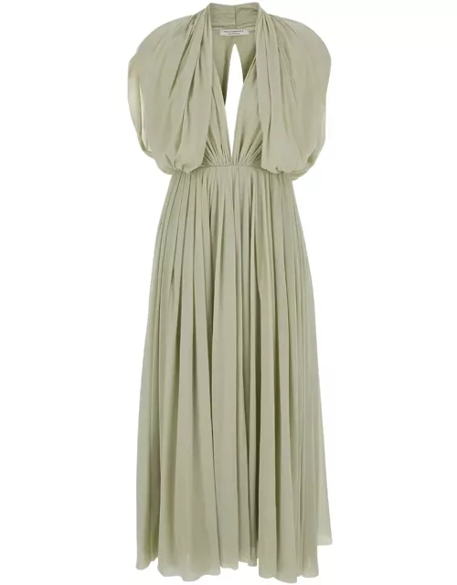 Philosophy di Lorenzo Serafini Sage Green Midi Dress With Draping In Technical Fabric Woman
