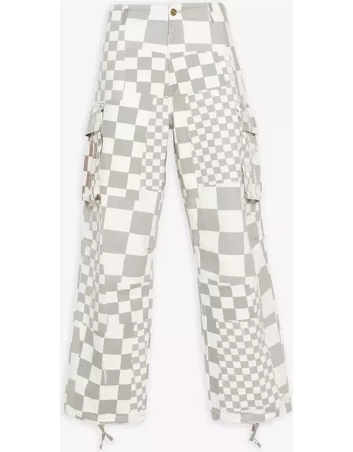 ERL Unisex Printed Cargo Pants Woven White/grey checked cotton cargo pants - Unisex Printed Cargo Pants Woven
