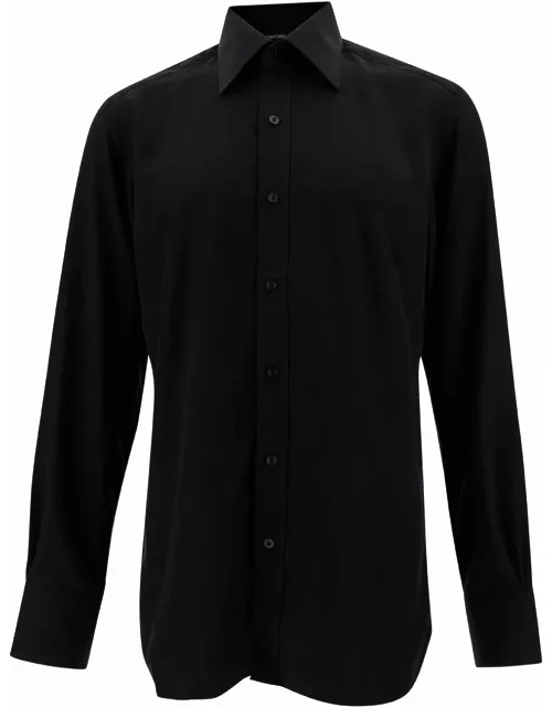 Tom Ford Black Shirt With Pointed Collar In Silk Blend Man