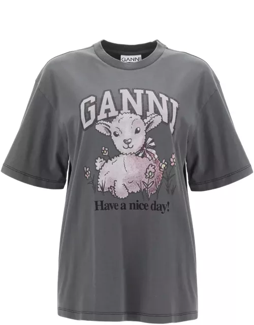 Ganni Grey T-shirt With Little Lamb