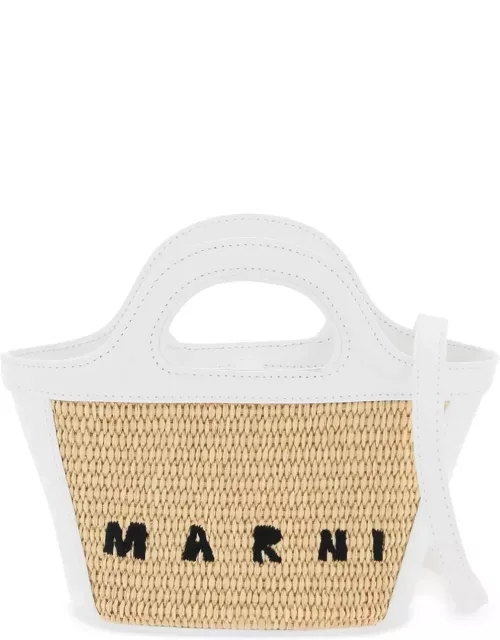 Marni Micro Tropicalia Summer Bag In White Leather And Natural Raffia