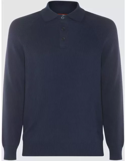 Brunello Cucinelli Navy Blue Cotton Polo Shirt