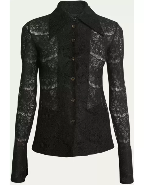 Fitted Long-Sleeve Lace Shirt