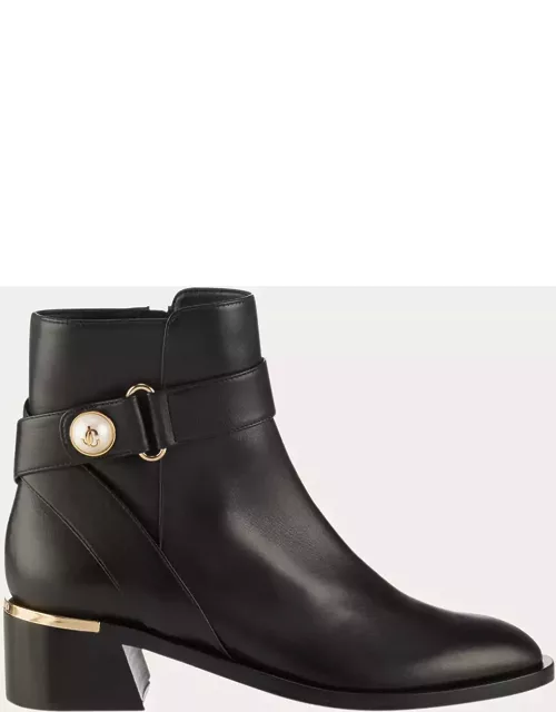 Noor Leather Pearly-Button Ankle Bootie