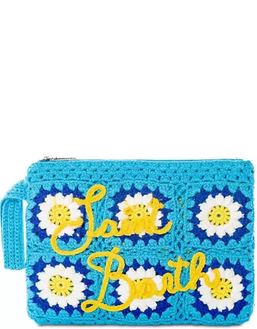 MC2 Saint Barth Parisienne Crochet Pouch Bag With Daisy Embroidery