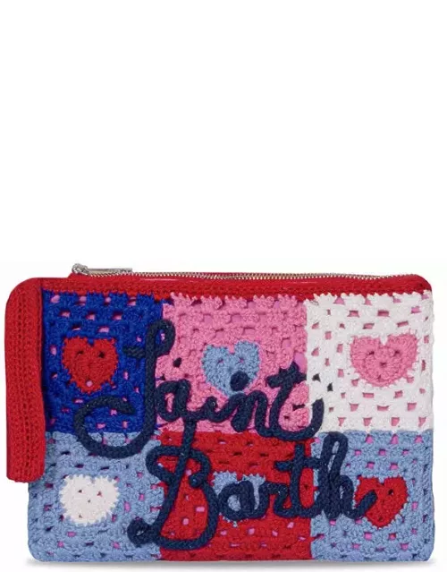 MC2 Saint Barth Parisienne Crochet Pouch Bag With Heart Embroidery