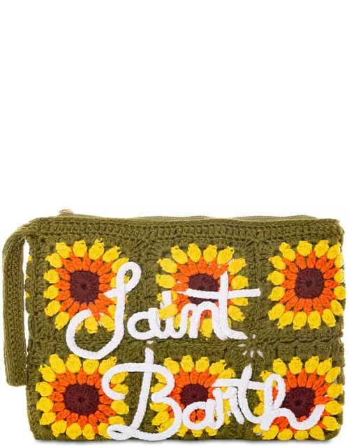 MC2 Saint Barth Parisienne Crochet Pouch Bag With Sunflower Embroidery