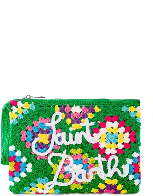 MC2 Saint Barth Parisienne Green Crochet Pouch Bag With Saint Barth