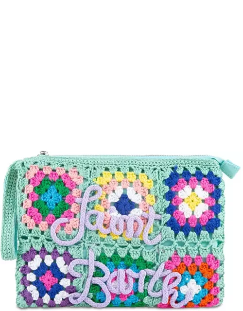MC2 Saint Barth Parisienne Water Green Crochet Pouch Bag With Saint Barth Embroidery