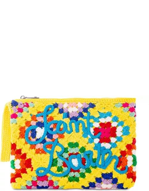 MC2 Saint Barth Parisienne Yellow Crochet Pouch Bag With Saint Barth Embroidery