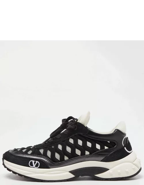 Valentino Black Leather Suede and Neoprene Lace Up Sneaker