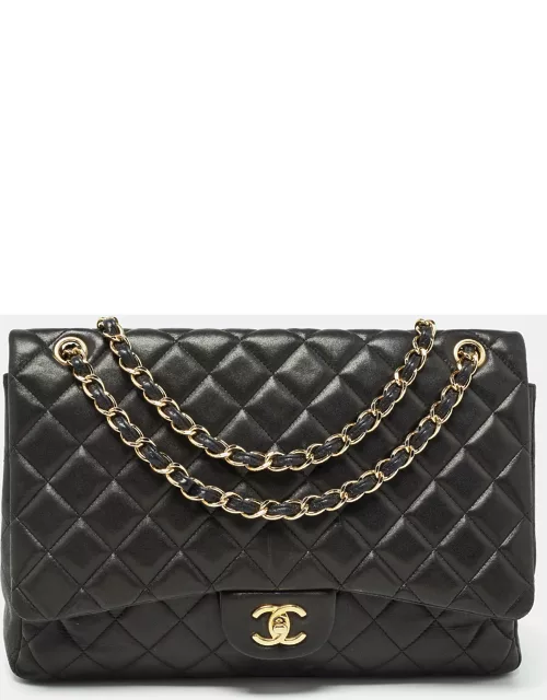 Chanel Black Quilted Lambskin Leather Maxi Classic Single Flap Bag