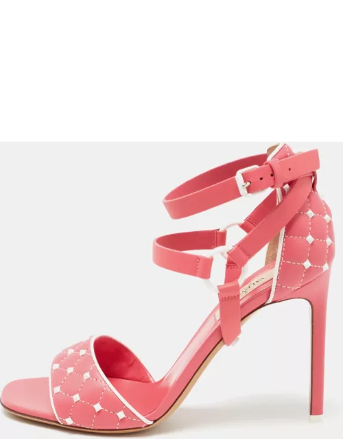Valentino Pink/White Leather Rockstud Ankle Strap Sandal