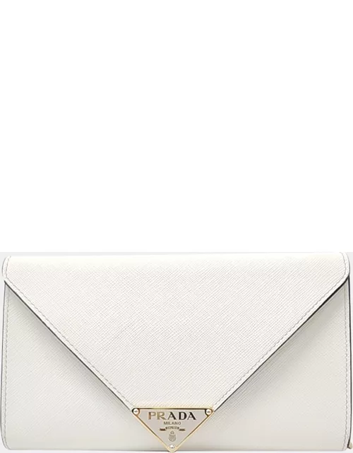 Prada White Saffiano Leather Chain Clutch Bag