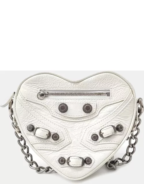 Balenciaga White Leather Heart Chain Shoulder Bag