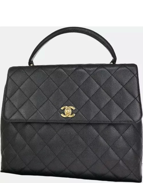 Chanel Black Leather Small Kelly Top Handle Bag