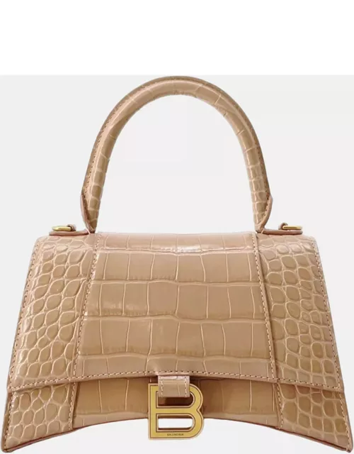 Balenciaga Pink Croc Embossed Leather Small Hourglass Top Handle Bag