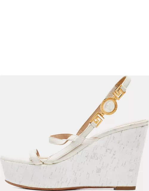 Versace White Leather Wedge Sandal