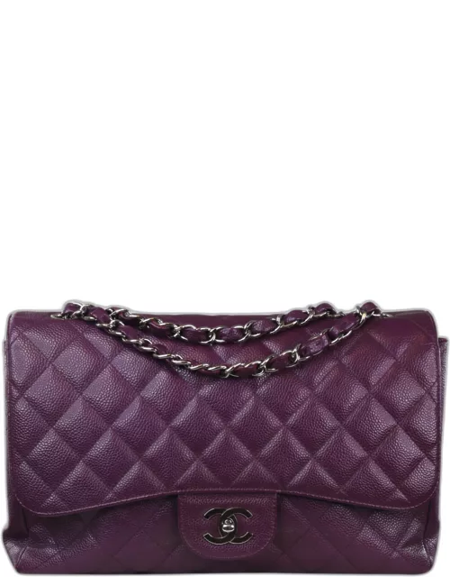 Chanel Purple Leather Classic Double Flap Jumbo Bag