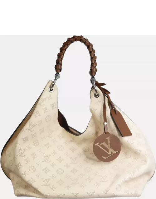 Louis Vuitton Cream Monogram Mahina Leather Carmel Hobo Bag