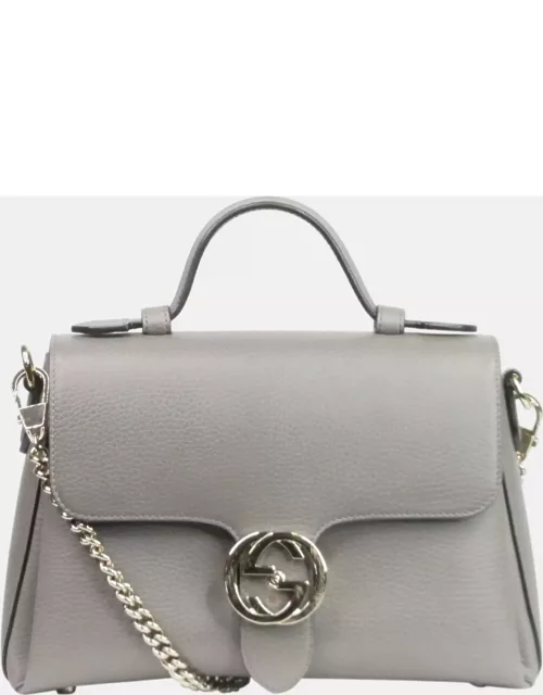 Gucci Grey Leather Medium Dollar Interlocking G Top Handle Bag