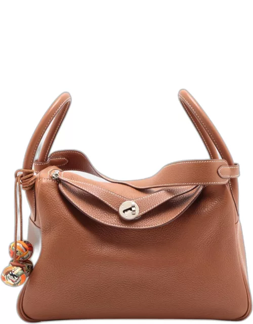 Hermes Brown Taurillon Clemence leather Lindy 30 bag