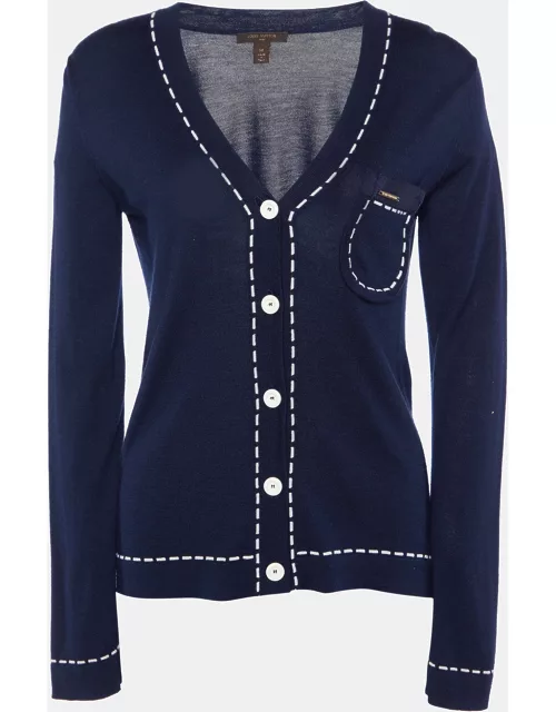 Louis Vuitton Navy Blue Wool & Silk Knit Cardigan