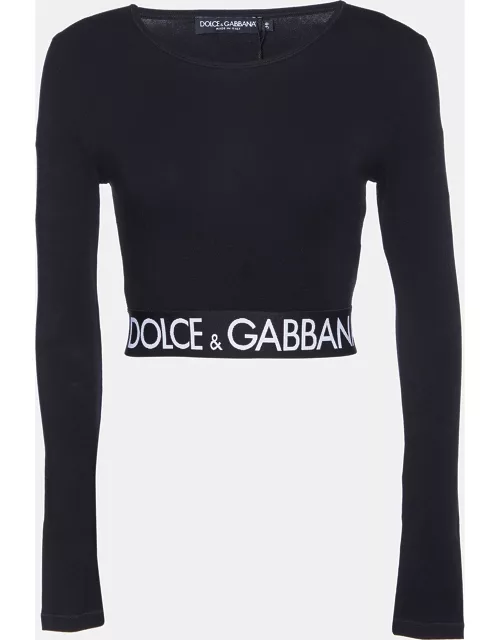 Dolce & Gabbana Black Jersey Logo Tape Crop Top