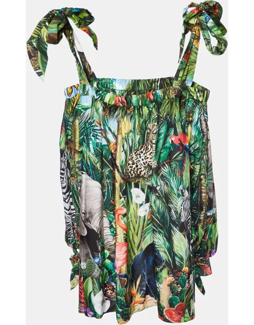 Dolce & Gabbana Green Jungle Print Cotton Mini Dress