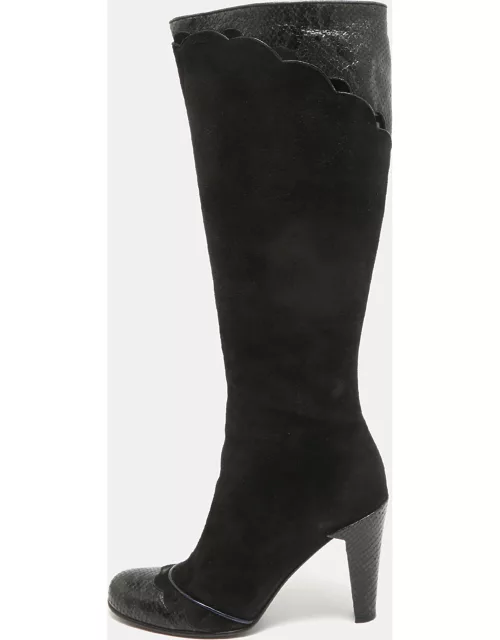 Marc Jacobs Black Python Embossed Leather and Suede Knee High Boot