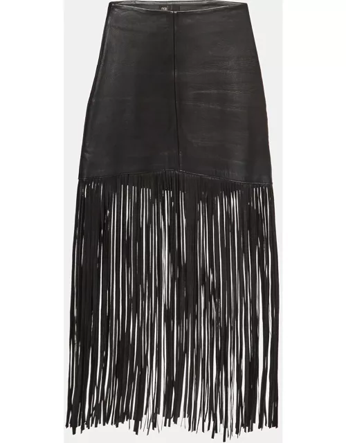 Maje Black Leather Fringed Short Skirt