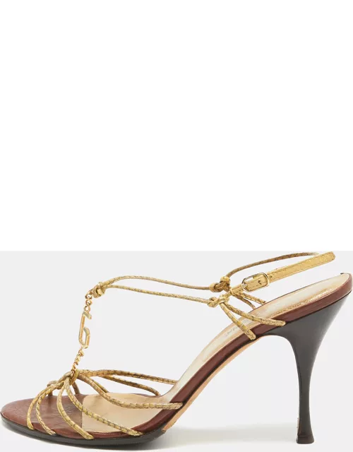 Dolce & Gabbana Yellow Python Embossed Slingback Sandal