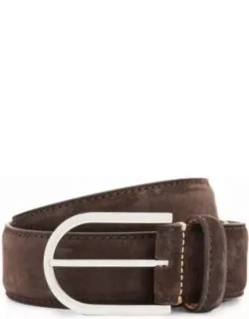 Italian-suede belt with rounded brass buckle- Dark Brown Men's Business Belt