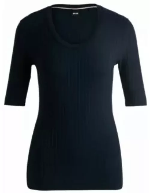 Scoop-neck top in stretch fabric- Dark Blue Women's Casual Top
