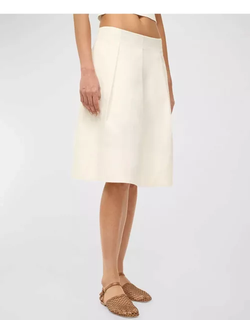 London Knee-Length Pleated Cotton Skirt