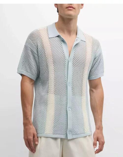 Men's Castillo Stripe Crochet Short-Sleeve Shirt