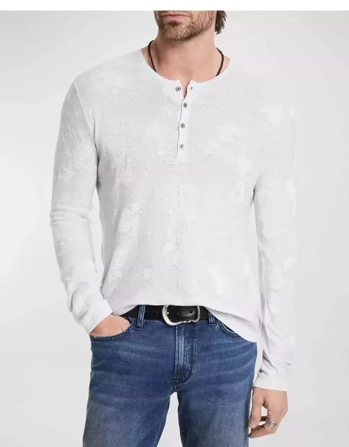 Men's Distressed Jacquard Henley Shirt
