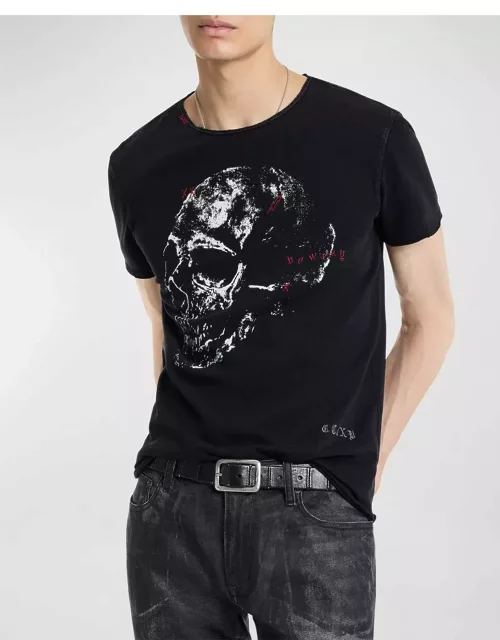 Men's Bowery Skull Raw-Edge T-Shirt