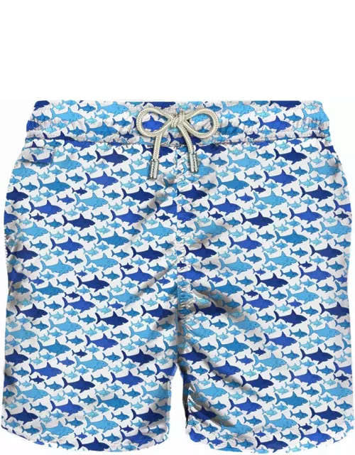 MC2 Saint Barth Man Light Fabric Swim Shorts With Shark Print