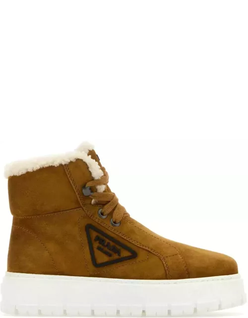 Prada Camel Suede Ankle Boot