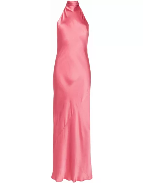 SEMICOUTURE Pastel Pink Silk Satin Flared Dres