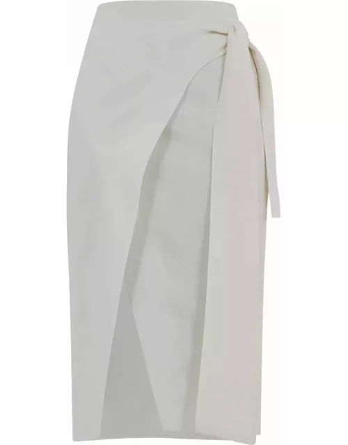 SEMICOUTURE Cream White Armored Viscose Wrap Skirt